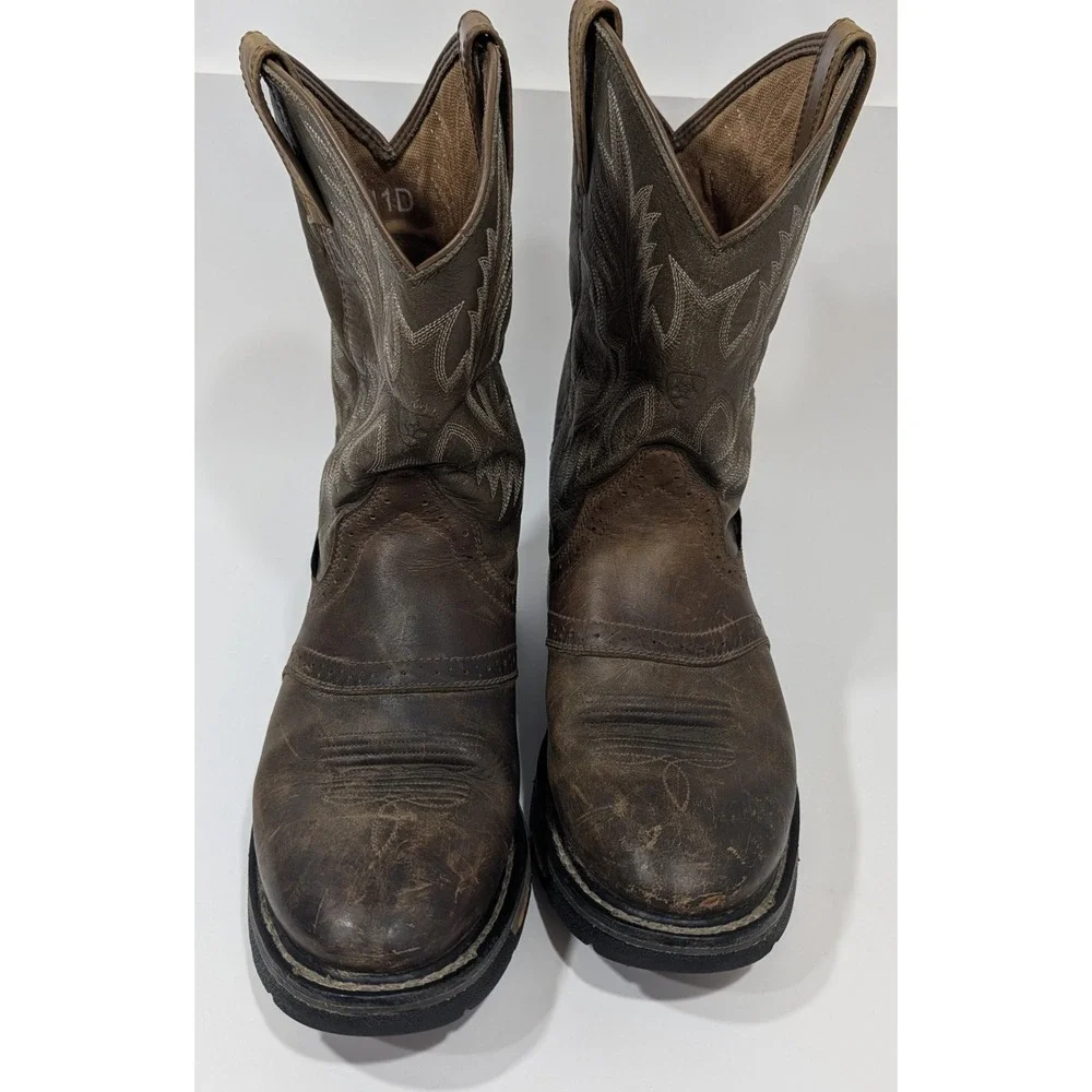 Ariat Men's WorkHog Pull-On soft toe Boots 11D Aged Bark Brown Leather 10001188